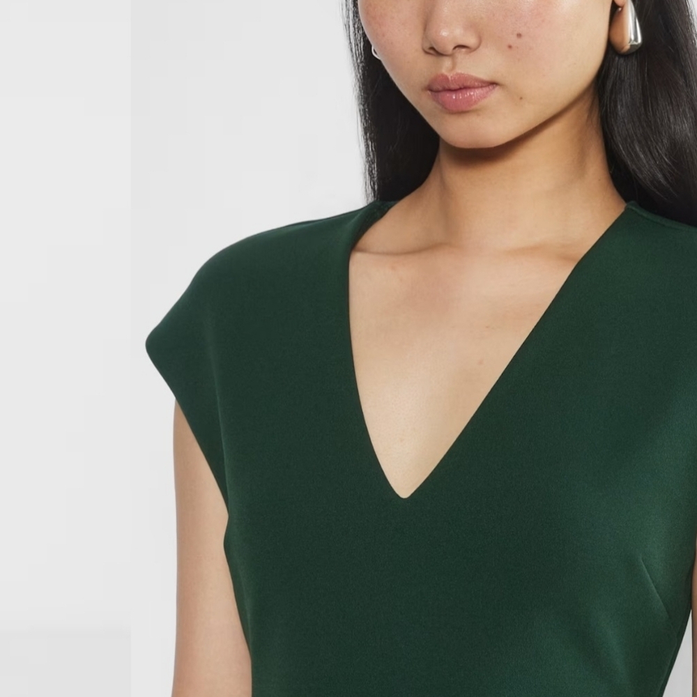 BABATON ARITZIA 'Press' V-neckline Forest Green Midi Dress - Picture 4 of 14